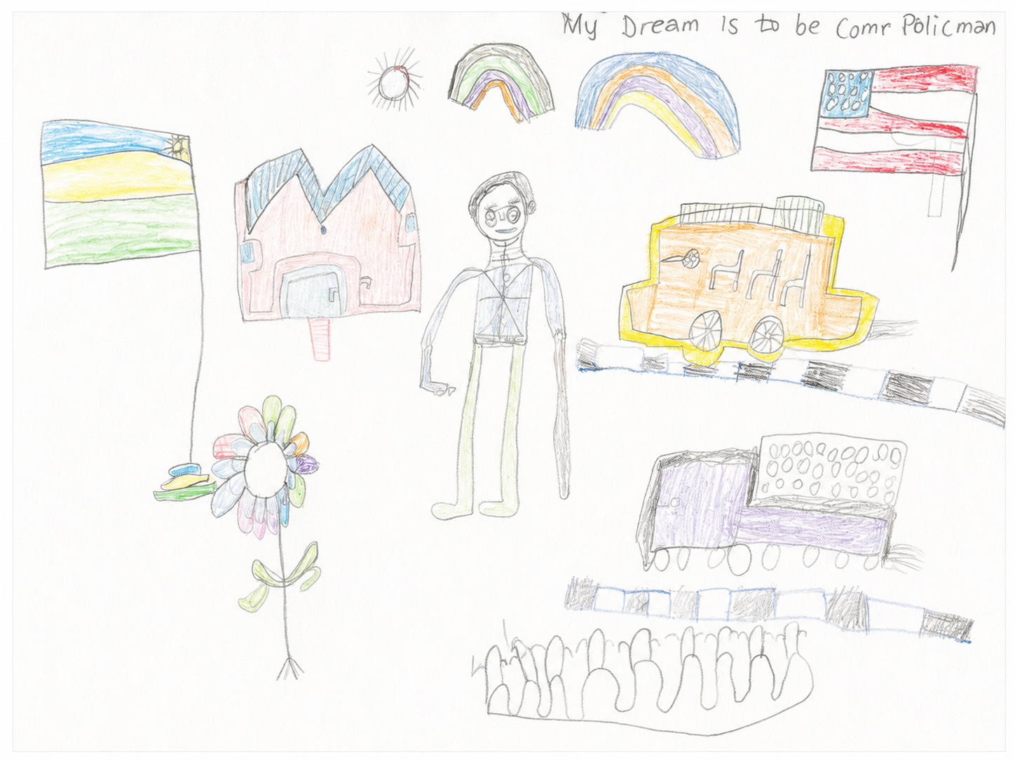Artwork by Gisa Rugwi Braise showing their dream to be a policeman