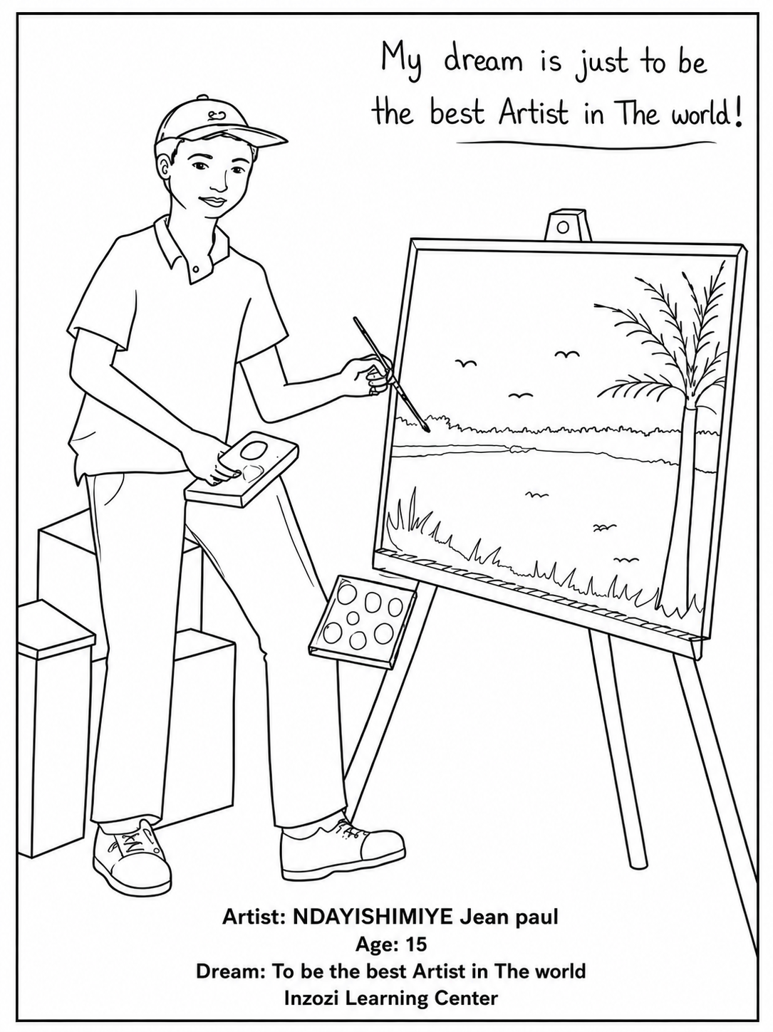 Coloring page based on the artwork of Ndayishimiye Jean Paul