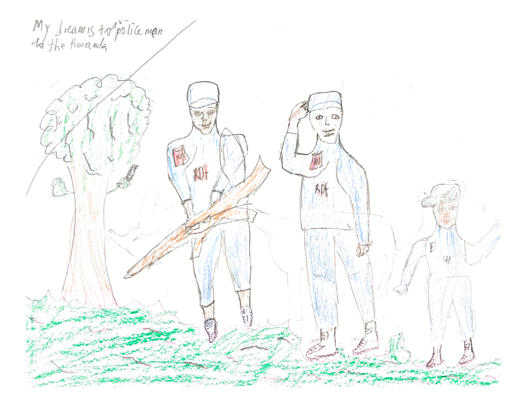 Artwork by Mugisha Bertin showing their dream to be a policeman