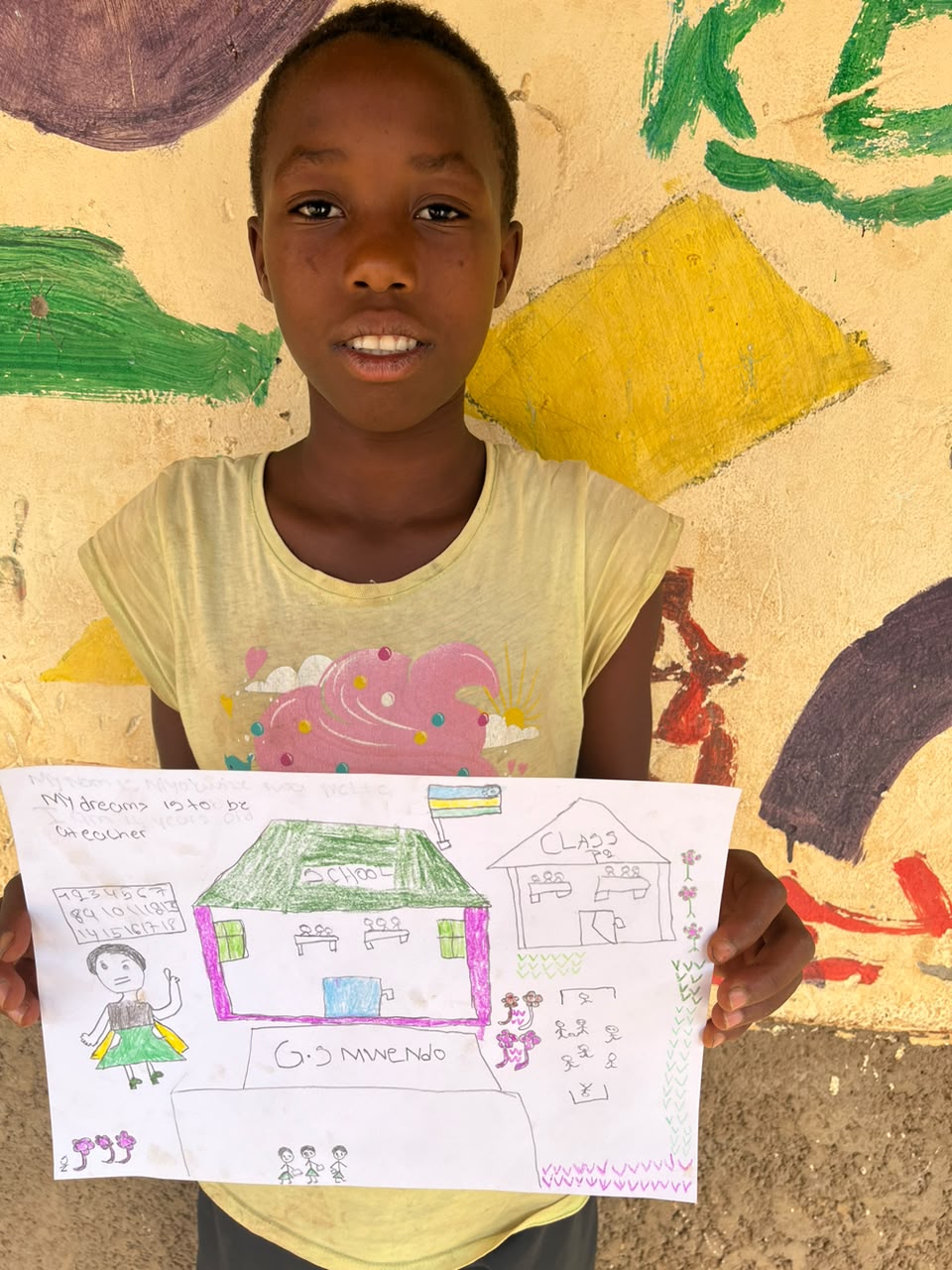 A child of the Inzozi Learning Center holding their dream drawing (2)