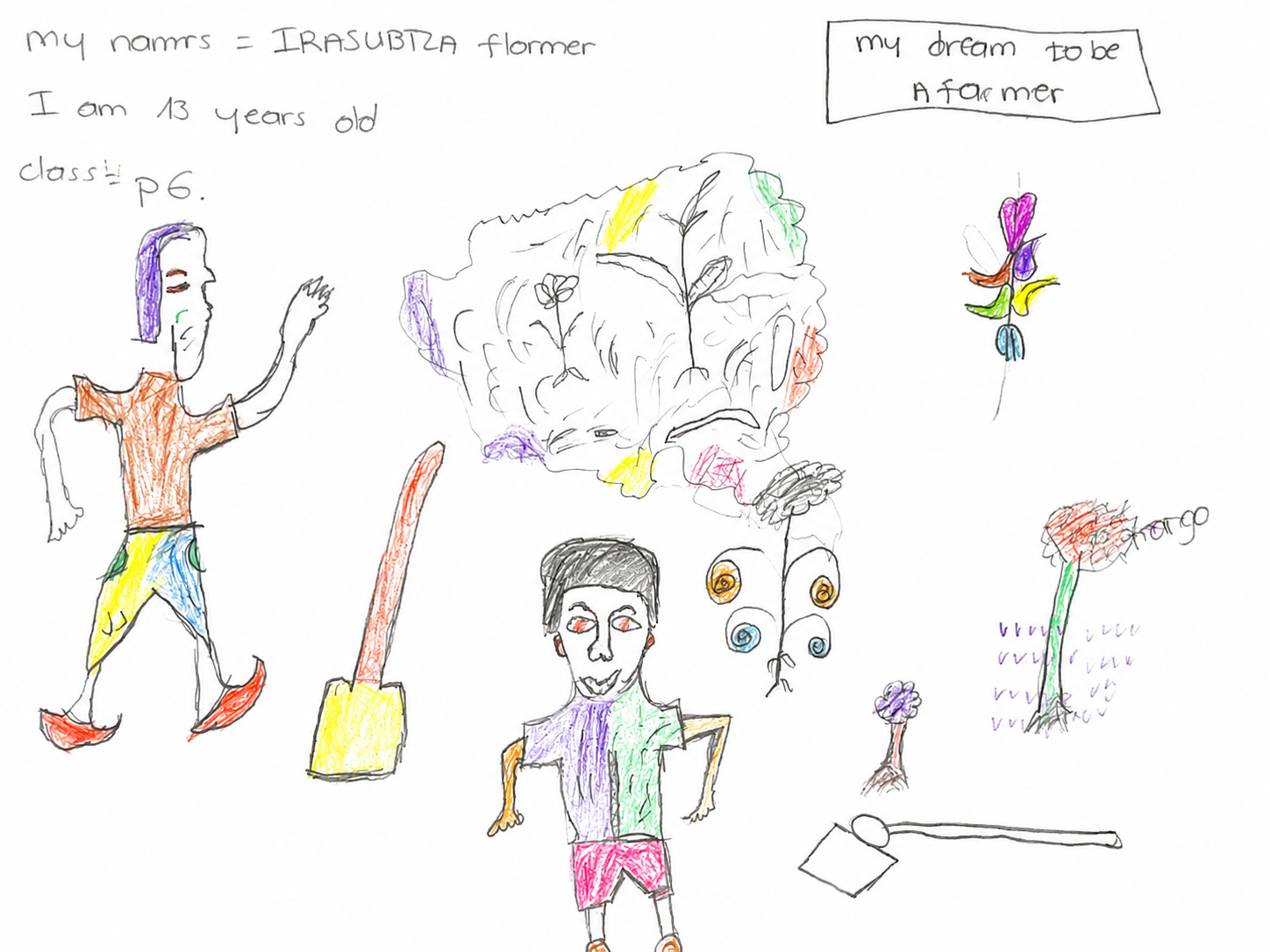 Artwork by Irasubiza Florance showing their dream to be a farmer